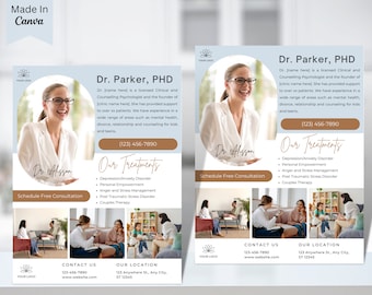 Counseling Psychology Therapy Flyer Templates Design, Editable Printable, Mental Health, Wellness, Business Ads Poster Therapist, canva 26