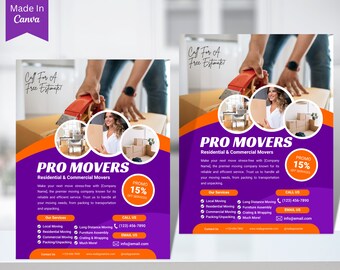 Moving Service Flyer, Moving Service Poster, Residential Commercial Moving, Editable Printable Template, Canva, Business Flyer vol 5
