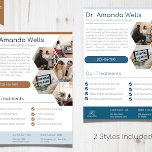 Plantillas de diseño de folletos de terapia psicológica y asesoramiento, imprimibles y editables, salud mental, bienestar, anuncios comerciales, póster para terapeutas, Canva 27