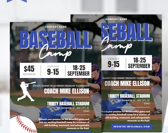 Baseball Camp Flyer, DIY Baseball Camp Templates, Editable Social Media Template For Baseball Camp Flyer, Camp Flyer, Editable Printable