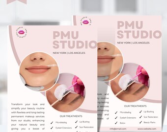 Beauty Flyer Brand Awareness Templates, PMU Promotional Flyer, Canva Template, Instant Download, Esthetician Lip Blush PMU 52