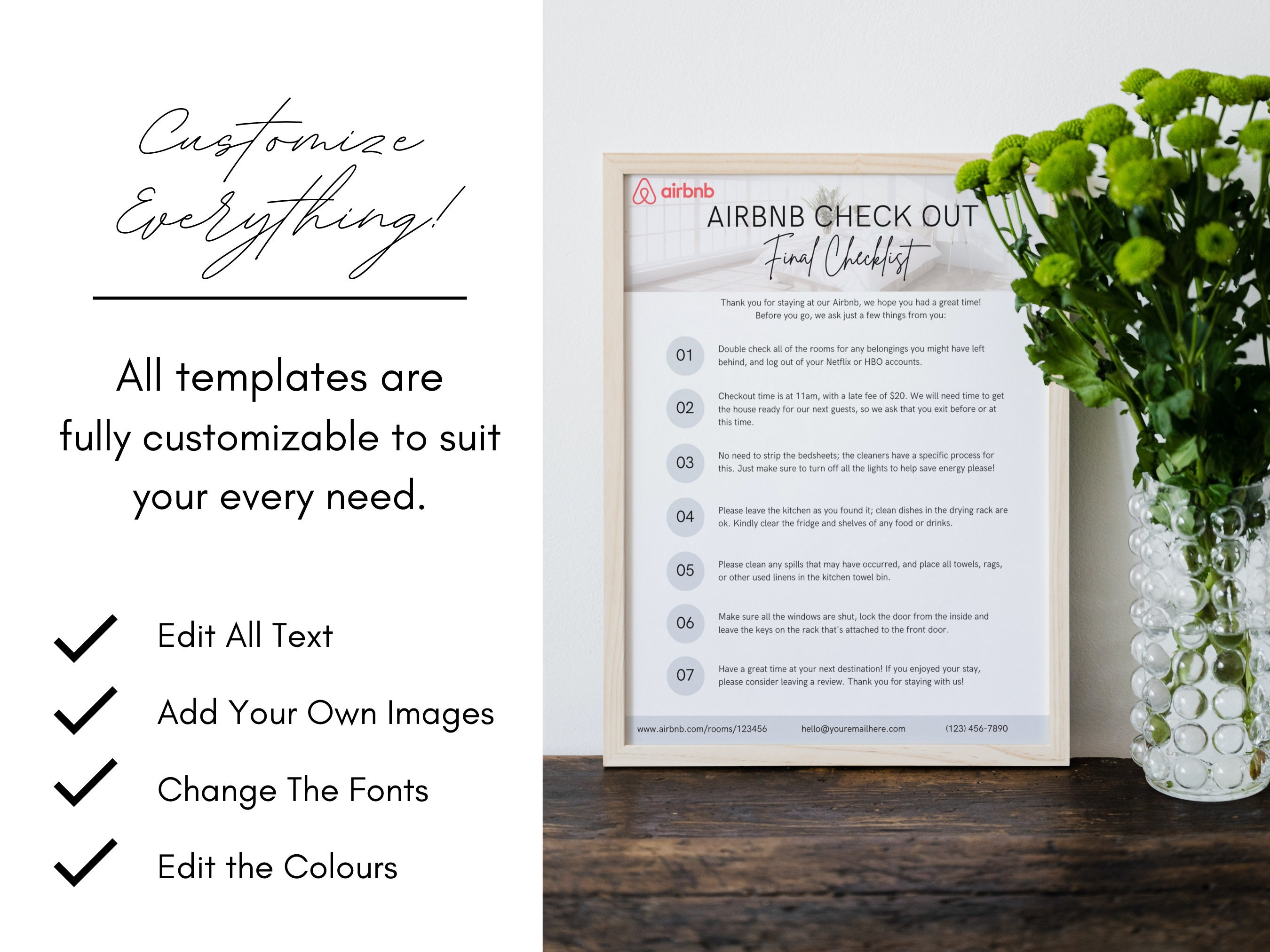 Airbnb Guest Check Out Checklist Sign Template | Editable Canva ...