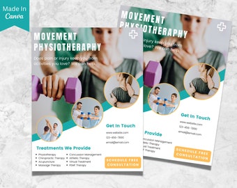 Plantilla de terapia quiropráctica, folleto promocional de fisioterapia, folleto comercial, plantilla de servicios, instantánea, plantilla de Canva, salud y bienestar