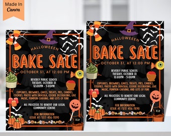 Editable Halloween Bake Sale Flyer Invitation, School Bake Sale Halloween Poster, School Fundraiser Printable, Kid Halloween Bake Sale Event