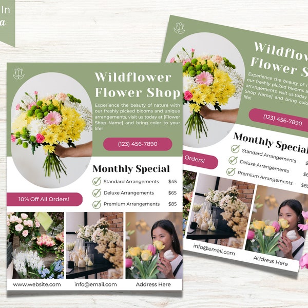 Flower Shop Flyer Template, Editable Florist Flower Shop Small Business Flyers Templates, Flower Business Flyer, Florist Business, Flowers 2