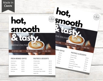 Coffee Menu Template, Editable Coffee Price List, Coffee Price Guide, Instant Download, Printable Cafe Menu, Coffee Shop Menu, Menu Canva 2