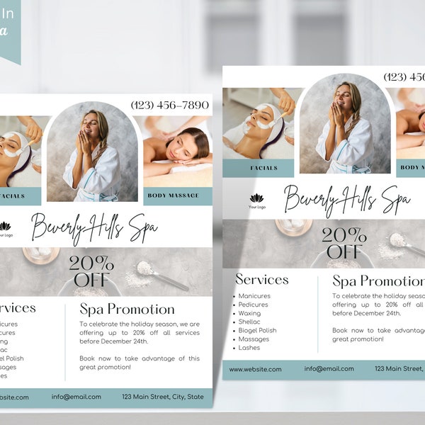 DIY Massage Spa Beauty Flyer Templates Design, Editable Printable, Instant Access, Body Massage Therapy Treatment, Advertisement vol 10