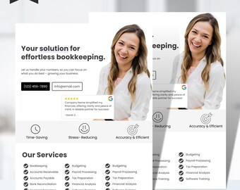 Bookkeeper Flyer Template, Printable Business Flyer Design, Bookkeeping Flyer, Budget Template, Instant Download, Business Service Flyer