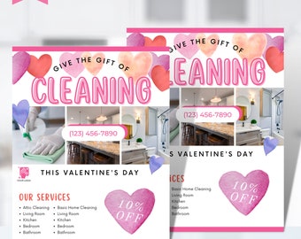 Valentines Day Cleaning Service Flyer, Cleaning Service Poster, Housekeeping Flyer, Editable Printable Template, Canva, Business Flyer 2