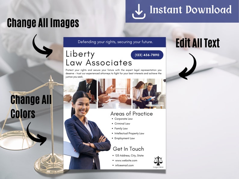 Law Firm Flyer, DIY Canva Law Firm Flyer Template, Editable Canva ...