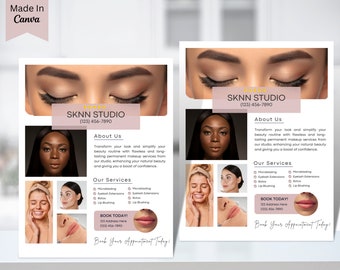 PMU Beauty Flyer Brand Awareness Templates, Hair Nail Makeup Salon, Editable, Printable, Instant, Promotion, Pink Modern Minimalist, PMU Ads