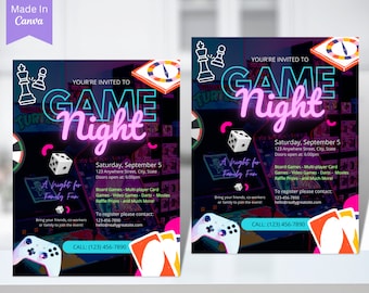 Trivia Night Flyer, Editable Game Night Invitation, Trivia Night, Family Game Night, Adult Game Night Party, Editable Invitation Template 4