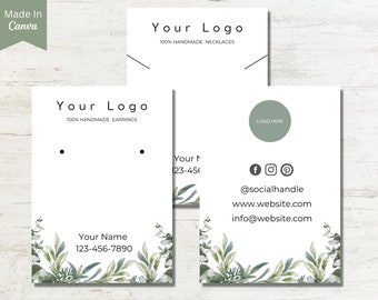 Modèle d'affichage de bijoux IMPRIMABLE | Modèle de cartes d'affichage de bijoux | Cartes d'affichage de boucles d'oreilles modifiables | Étiquettes volantes pour collier féminin