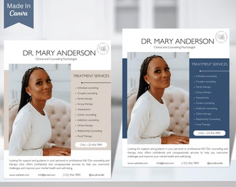 Therapy Flyer Template, Mental Health Wellness Poster, Counseling Psychology Business Ad, Editable Therapist Marketing Canva, Psychotherapy