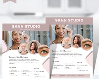 Beauty Flyer Brand Awareness Templates, PMU Promotional Flyer, Canva Template, Instant Download, Esthetician Lip Blush PMU 51