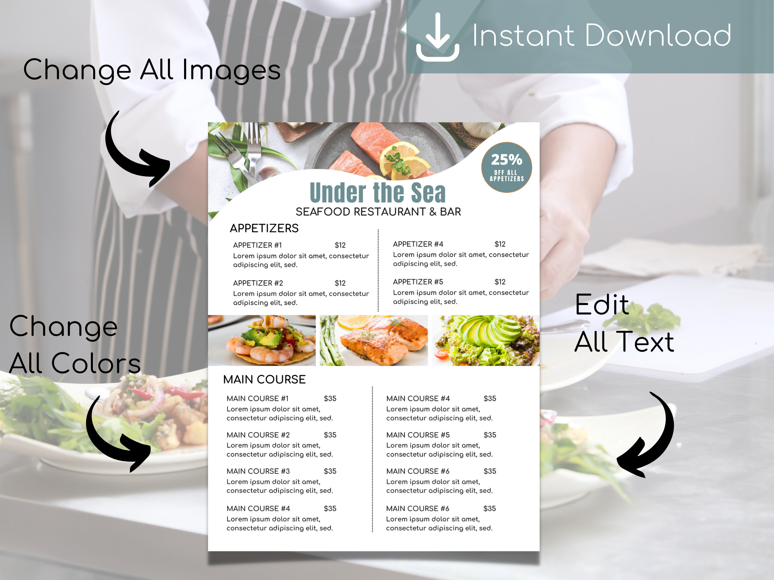 Restaurant Food Menu, DIY Business Menu Template Customizable Menu ...