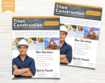 Construction Flyer Template, Printable Business Flyer Design, Handyman Flyer, Marketing Template, Business Service Flyer, Instant Download 3