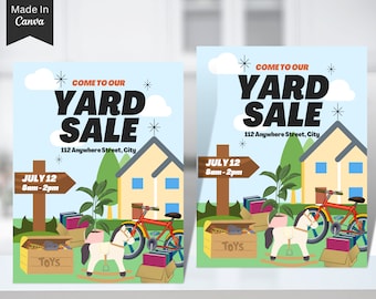 Flyer garage sale, poster garage sale, garage sale poster, buurtwerf sale, rommelmarkt, bewerkbare garage sale-sjabloon, afdrukbaar Yard Sale-bord 2