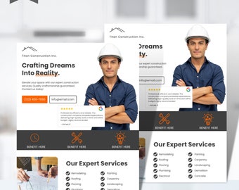 Construction Flyer Template, Printable Business Flyer Design, Handyman Flyer, Marketing Template, Business Service Flyer, Instant 12