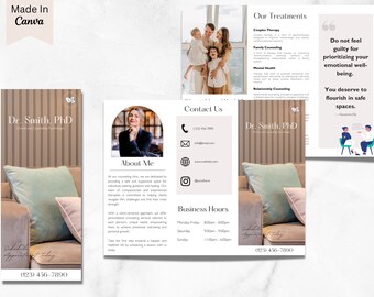 Counseling Psychology Therapy Brochure Templates Design, Editable Printable, Mental Health, Wellness, Business Ads Poster Therapist, Canva