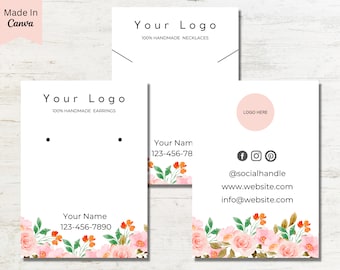 Modèle d'affichage de bijoux IMPRIMABLE | Modèle de cartes d'affichage de bijoux | Collier féminin Étiquettes volantes Boucles d'oreilles modifiables Cartes d'affichage