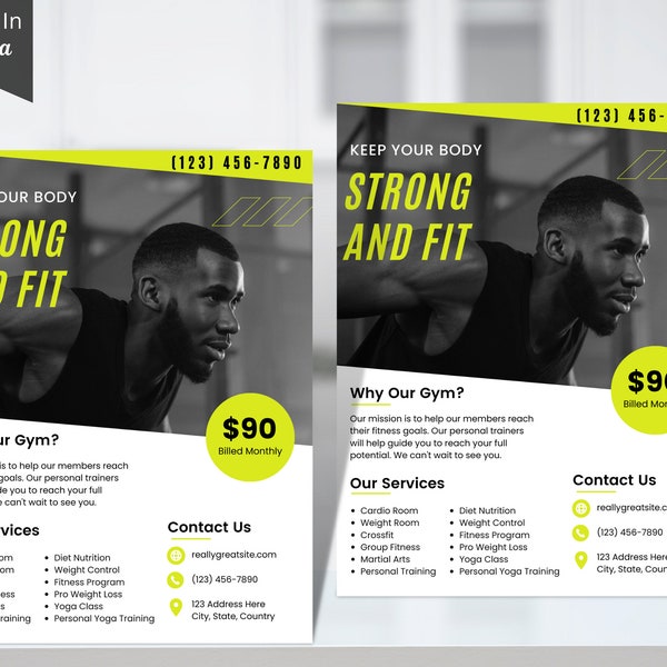 Gym and Fitness Flyer, US Letter Gym Flyer Template, Weight Loss Flyer Template, Fitness Flyer Printable, DIY Flyer, Flyer Template, Gym