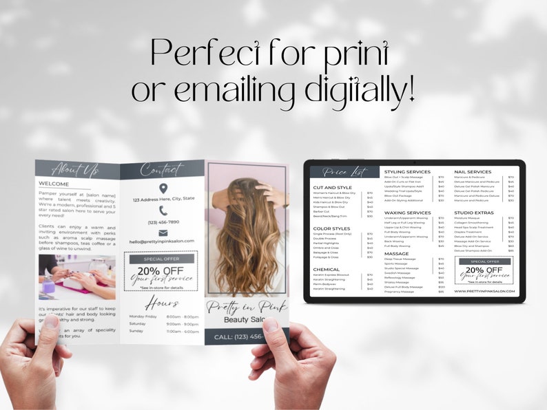 Beauty Salon Trifold Brochure Template, Editable Beauty Salon Price ...