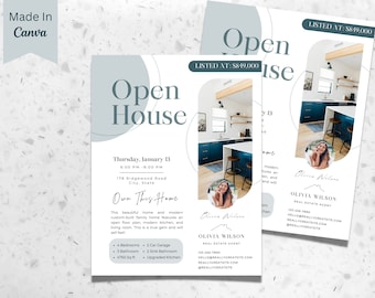 Folleto de puertas abiertas, marketing inmobiliario, folleto recién incluido, plantilla de Canva, folleto de agente inmobiliario, PDF, plantilla de volante de puertas abiertas de Canva Real Estate