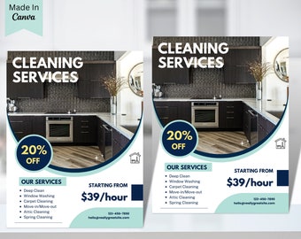 Cleaning Service Flyer, DIY Sheet, Cleaning Business Poster, Housekeeping Flyer, Editable Printable Template, Canva, Business Flyer vol 100