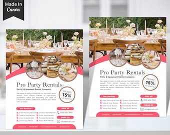 Party Rental Flyer Template, Editable in Canva, Event Venue Rental Flyer Canva Template, Event Decor Flyer, DIY Leaflet for Party Equipment