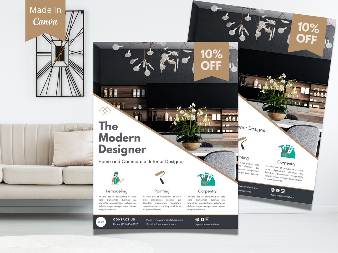 Interior Design Flyer, DIY Canva Interior Design Flyer, Editable Canva ...