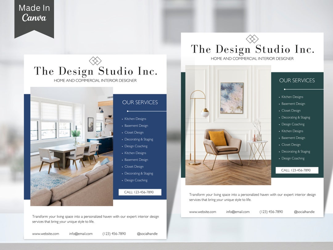 Interior Design Flyer, DIY Canva Interior Design Flyer, Editable Canva ...