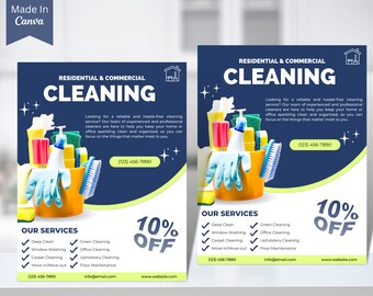 Cleaning Service Flyer, DIY Sheet, Cleaning Business Poster, Housekeeping Flyer, Editable Printable Template, Canva, Business Flyer vol 55