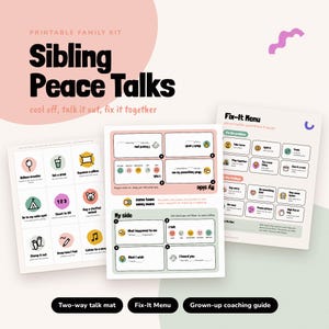 Sibling Conflict Printable Kit | Two-Way Talk Mat, Cool-Off Cards, Fix-It Menu + Family Peace Rules | Sibling Rivalry Help for Kids 4-12