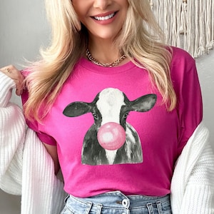 Watercolor Cow and Gum Shirt Funny Stock Show TShirt Vintage Heifer Gift Livestock Show Mom Tee Cattle Breeder T-Shirt Country Fair Mama Tee