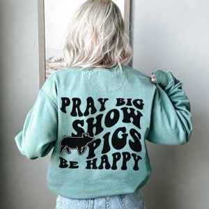 Comfort Colors Vintage Stock Show Pig Sweatshirt Back Print Retro Hog Shirt Show Gift Livestock Pullover Market Swine Show Mama Crewneck