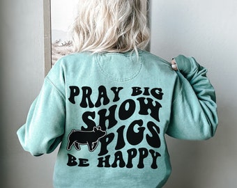 Comfort Colors Vintage Stock Show Pig Sweatshirt Back Print Retro Hog Shirt Show Gift Livestock Pullover Market Swine Show Mama Crewneck