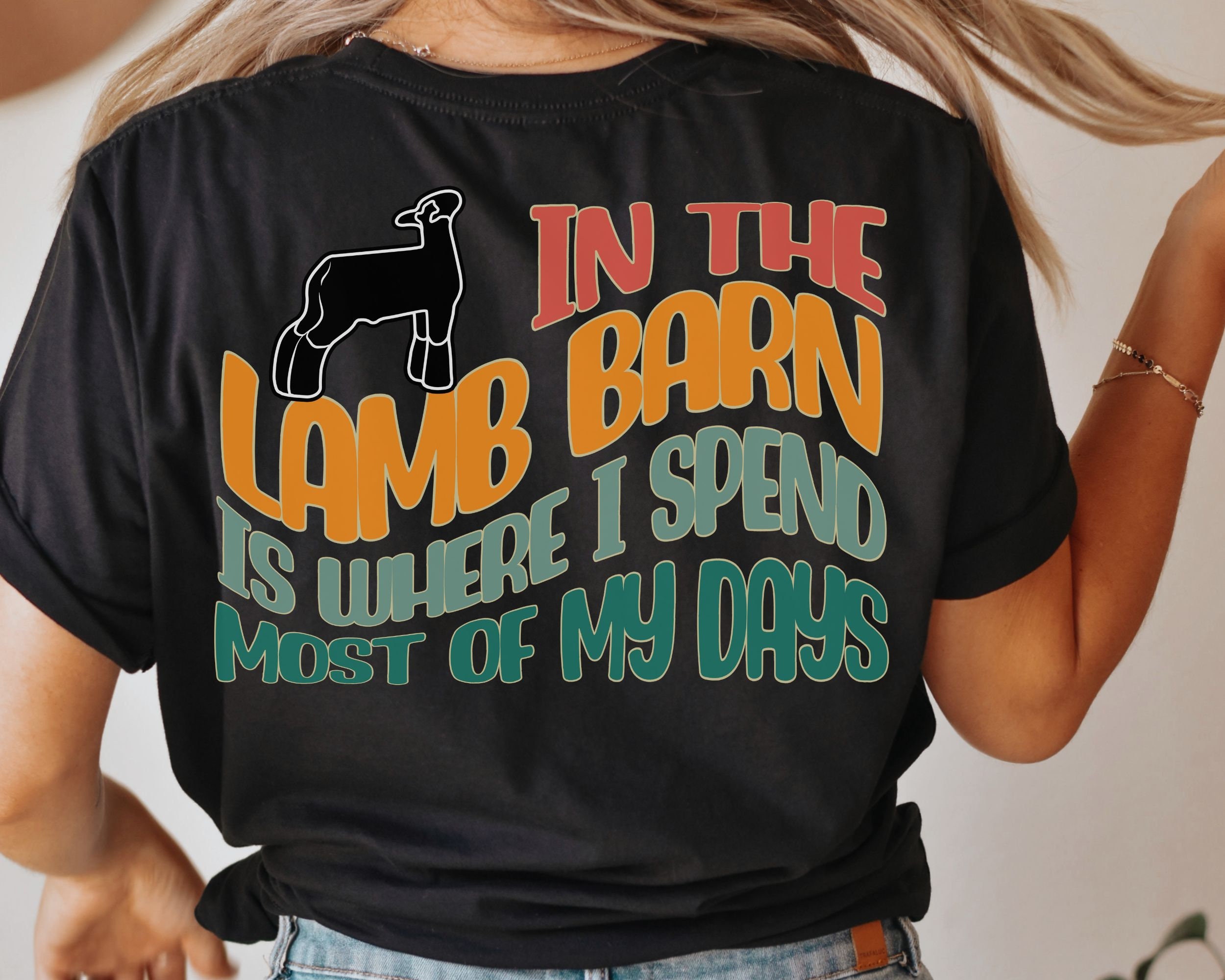 Retro Wavy Text Show Lamb Shirt Funny Stock Show Sheep Show Girl Gift Lamb TShirt Show Lamb Youth Tee Stock Show Kid Lamb Barn T-Shirt
