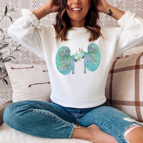 Floral Kidney Shirt Kidneys Flowers Transplant Sweatshirt Nephrology Nephrologist Graphic Sweater RN LPN CNA Dialysis Nurse Gift