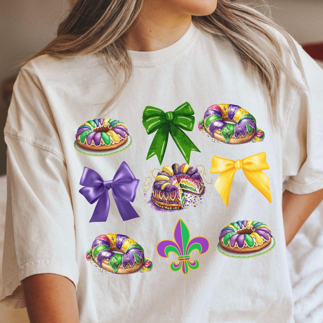 King Cake Mardi Gras Coquette Tshirt Fat Tuesday Tee Fleur De Lis