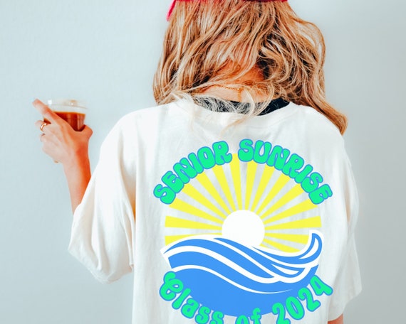 Senior Sunrise Retro Senior Class of 2024 Shirt Senior Season Tshirt Last First Day Tee Neon High School Senior T-Shirt Graduation Shirt