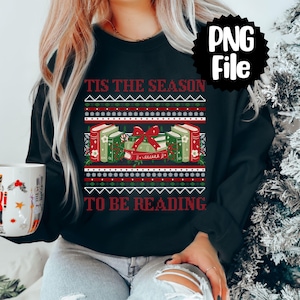 Insegnante di lettura di Natale Maglione brutto PNG Divertente ELA Download immediato File digitale Maglia dtf Grafica Scuola Vacanze Vestire Sublimazione