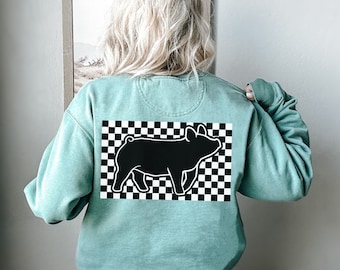 Comfort Colors Vintage Stock Show Sweatshirt Back Print Retro Pig Shirt Show Swine Gift Livestock Pullover Pig Show Mama Crewneck Sweater