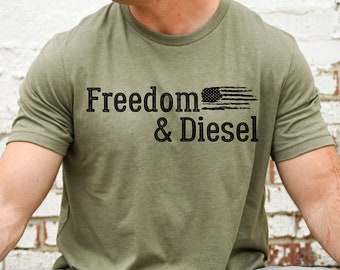Freedom and Diesel Shirt Mechanic T-Shirt Gift for Him Funny Patriotic Tee Blue Collar TShirts Garage Shirt Truck Lover Gift Engine Mech Tee