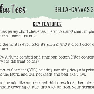 May include: Image featuring text for Schu Tees, with the Bella+Canvas 3001 brand. Key features include a unisex jersey short sleeve tee, garment dyeing for soft color, 100% Airlume combed cotton, and Direct to Garment printing.