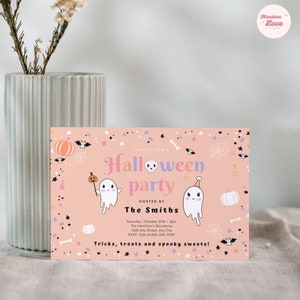 Three Editable Halloween Cool Ghost Birthday Invitation Spooky Girly Cute Ghost Birthday Party Spooktacular Halloween Party Digital Download
