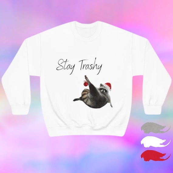 Funny Raccoon Stay Trashy Meme Ugly Christmas Sweater Party Unisex