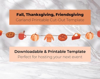 Fall Autumn Thanksgiving Friendsgiving Baby Shower Decor Digital Download Printable Cut-Out DIY Garland Template