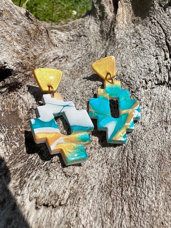 Gold Top Aztec Earrings Western Earrings Handmade Earrings
