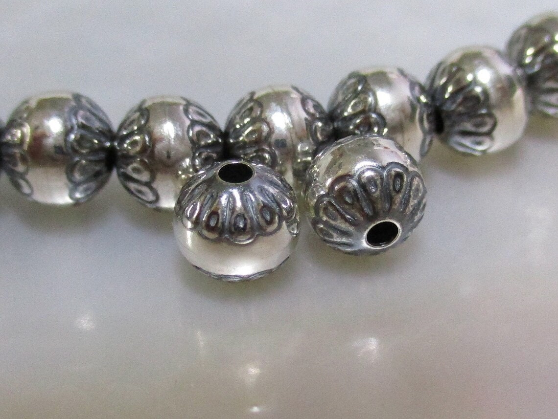 Handmade Turkish & Bali 6-8mm sterling silver beads with 6mm 14k